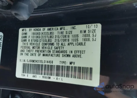 2014 Honda Cr-V Lx z USA, uszkodzony, nr VIN 5J6RM3H37EL014456